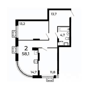 2-к квартира, вторичка, 58м2, 16/19 этаж