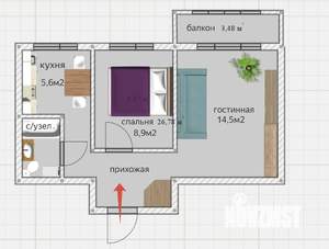 2-к квартира, вторичка, 38м2, 4/5 этаж