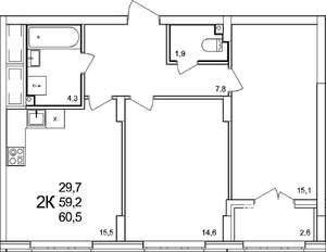 2-к квартира, вторичка, 61м2, 2/19 этаж