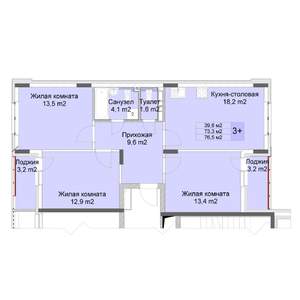 3-к квартира, вторичка, 77м2, 2/10 этаж