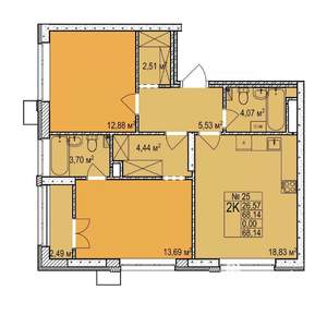 2-к квартира, строящийся дом, 68м2, 3/24 этаж