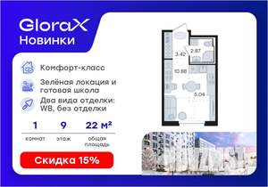 Студия квартира, вторичка, 22м2, 9/9 этаж