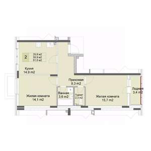 2-к квартира, вторичка, 62м2, 1/10 этаж