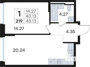 1-к квартира, вторичка, 43м2, 5/13 этаж