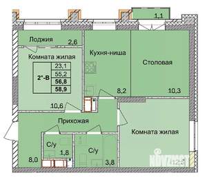 2-к квартира, вторичка, 57м2, 8/18 этаж