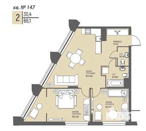 2-к квартира, вторичка, 68м2, 13/25 этаж