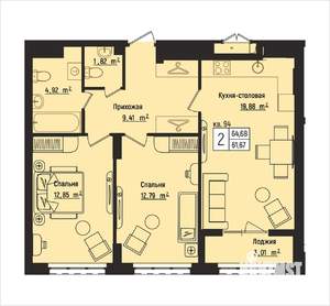 2-к квартира, вторичка, 65м2, 12/15 этаж