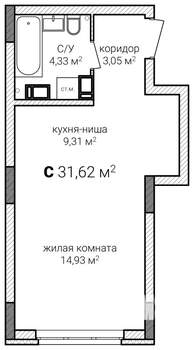 Студия квартира, строящийся дом, 32м2, 7/13 этаж