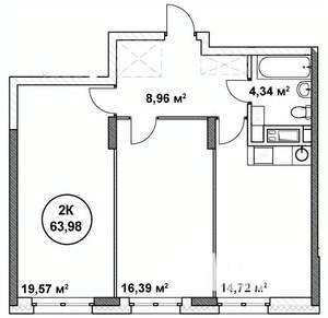 2-к квартира, строящийся дом, 64м2, 14/22 этаж