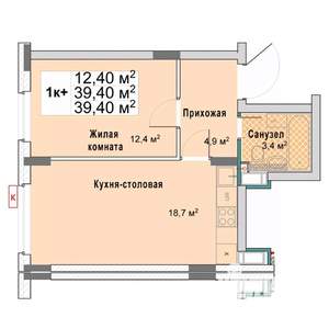 1-к квартира, вторичка, 39м2, 2/12 этаж