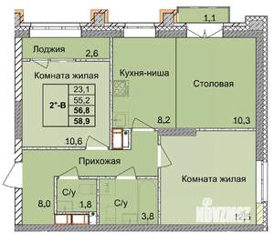 2-к квартира, вторичка, 57м2, 2/18 этаж
