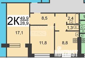 2-к квартира, вторичка, 50м2, 3/9 этаж