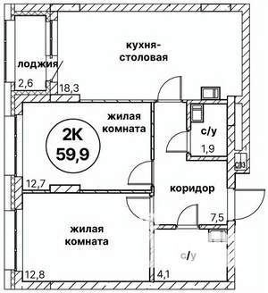 2-к квартира, вторичка, 60м2, 11/13 этаж