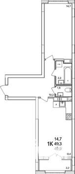 1-к квартира, вторичка, 50м2, 14/19 этаж