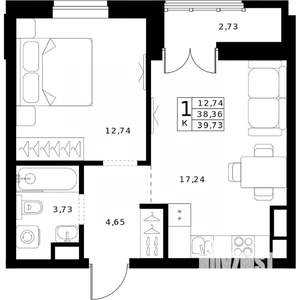 1-к квартира, вторичка, 40м2, 12/24 этаж