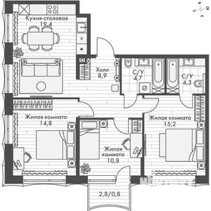 3-к квартира, вторичка, 79м2, 4/16 этаж
