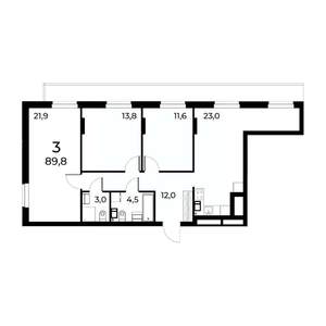 3-к квартира, вторичка, 90м2, 5/15 этаж