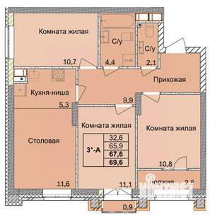 3-к квартира, вторичка, 68м2, 9/18 этаж
