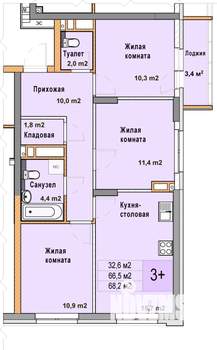 3-к квартира, вторичка, 68м2, 4/25 этаж