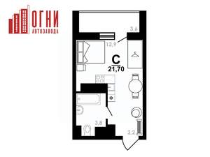 Студия квартира, строящийся дом, 22м2, 23/25 этаж