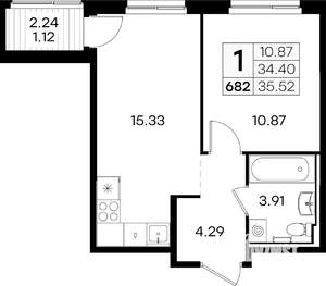 1-к квартира, вторичка, 36м2, 7/9 этаж
