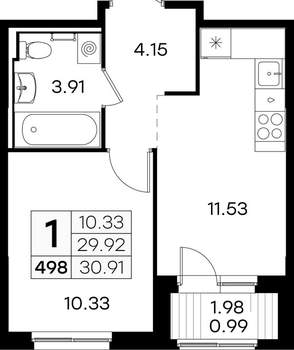 1-к квартира, вторичка, 31м2, 1/9 этаж