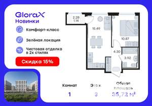 1-к квартира, вторичка, 36м2, 3/9 этаж