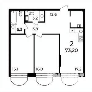 2-к квартира, вторичка, 74м2, 2/9 этаж