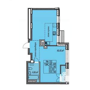 1-к квартира, строящийся дом, 53м2, 6/6 этаж