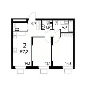 2-к квартира, вторичка, 57м2, 12/15 этаж