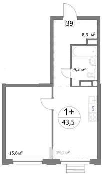 1-к квартира, сданный дом, 44м2, 6/22 этаж