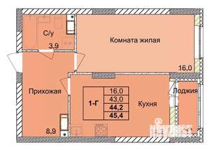 1-к квартира, вторичка, 44м2, 15/18 этаж
