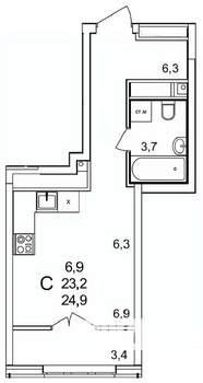 Студия квартира, строящийся дом, 25м2, 24/25 этаж