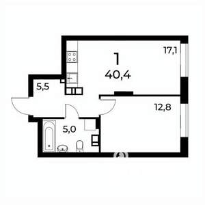 1-к квартира, вторичка, 41м2, 2/19 этаж