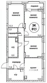 3-к квартира, вторичка, 81м2, 8/13 этаж