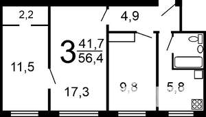 3-к квартира, вторичка, 56м2, 4/9 этаж