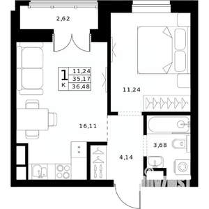 1-к квартира, вторичка, 36м2, 8/24 этаж