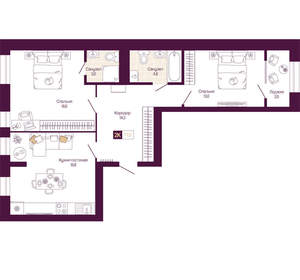 2-к квартира, вторичка, 75м2, 2/25 этаж