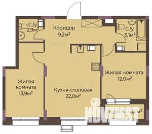 2-к квартира, вторичка, 67м2, 5/12 этаж