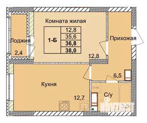 1-к квартира, строящийся дом, 37м2, 17/18 этаж