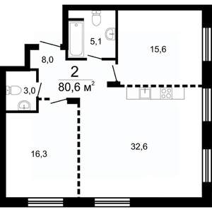 2-к квартира, вторичка, 81м2, 1/9 этаж