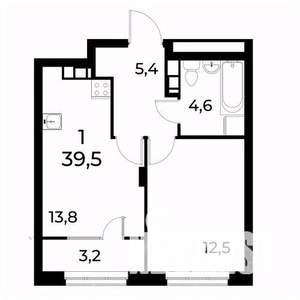 1-к квартира, сданный дом, 40м2, 1/8 этаж