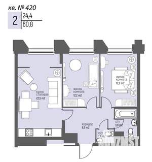 2-к квартира, вторичка, 61м2, 20/20 этаж