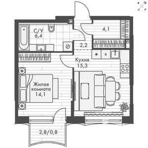 Студия квартира, вторичка, 43м2, 2/16 этаж