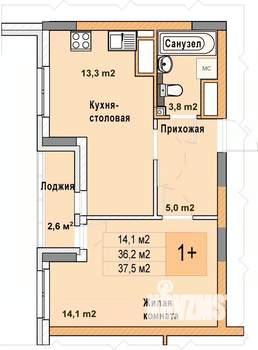 1-к квартира, вторичка, 38м2, 22/25 этаж