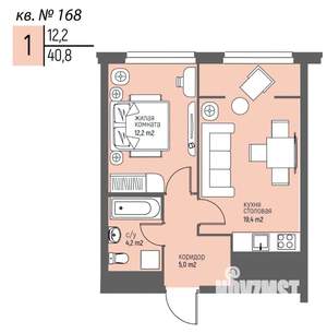 1-к квартира, вторичка, 41м2, 16/25 этаж