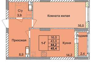 1-к квартира, вторичка, 44м2, 8/18 этаж