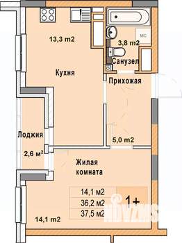 1-к квартира, вторичка, 38м2, 18/25 этаж