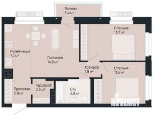 2-к квартира, вторичка, 62м2, 7/9 этаж