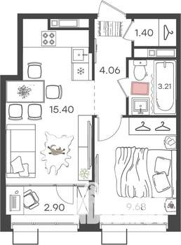 1-к квартира, вторичка, 37м2, 2/17 этаж